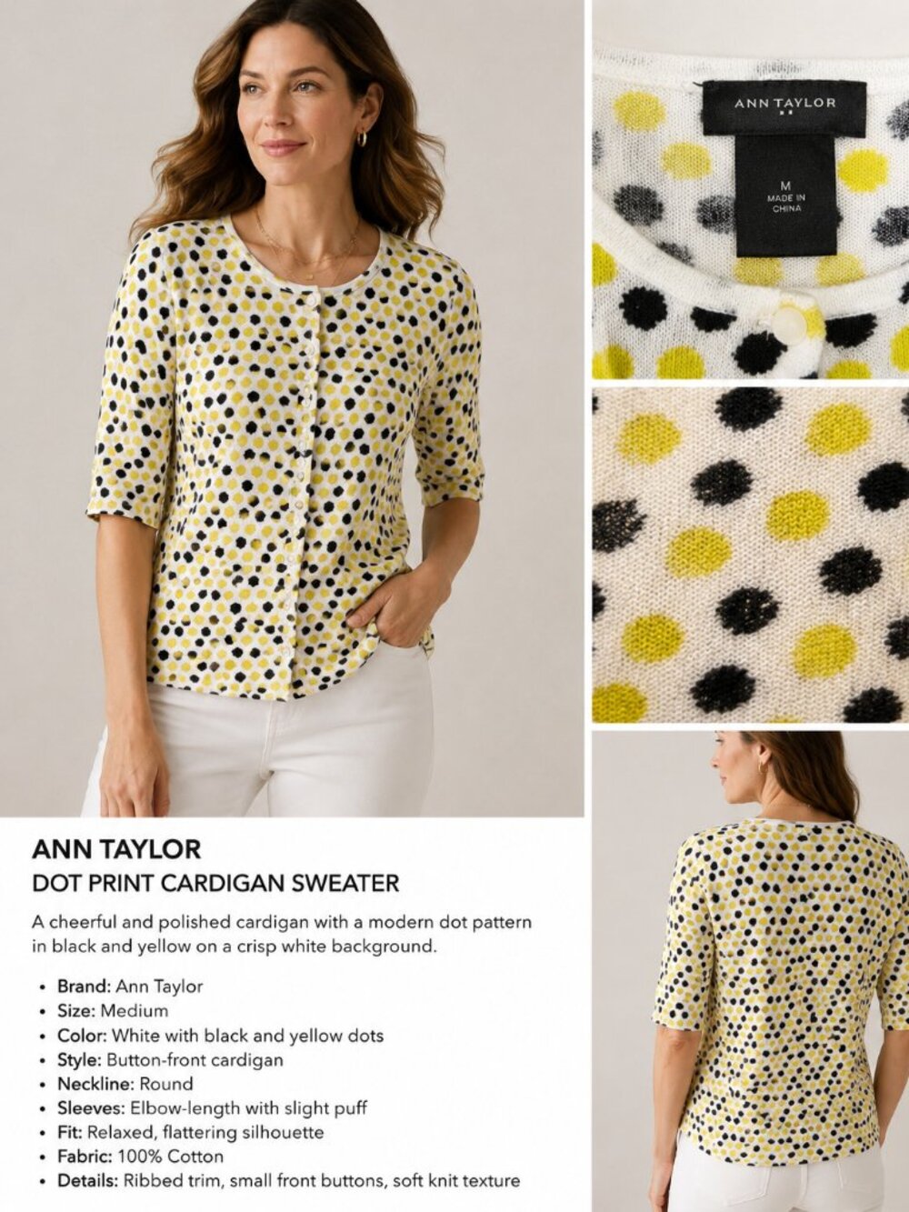 Ann Taylor Dot Print Cardigan Sweater